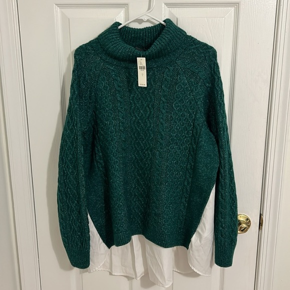 Anthropologie Green Mixed Media Turtleneck Cable Knit Sweater NWT Size Large - Picture 4 of 11